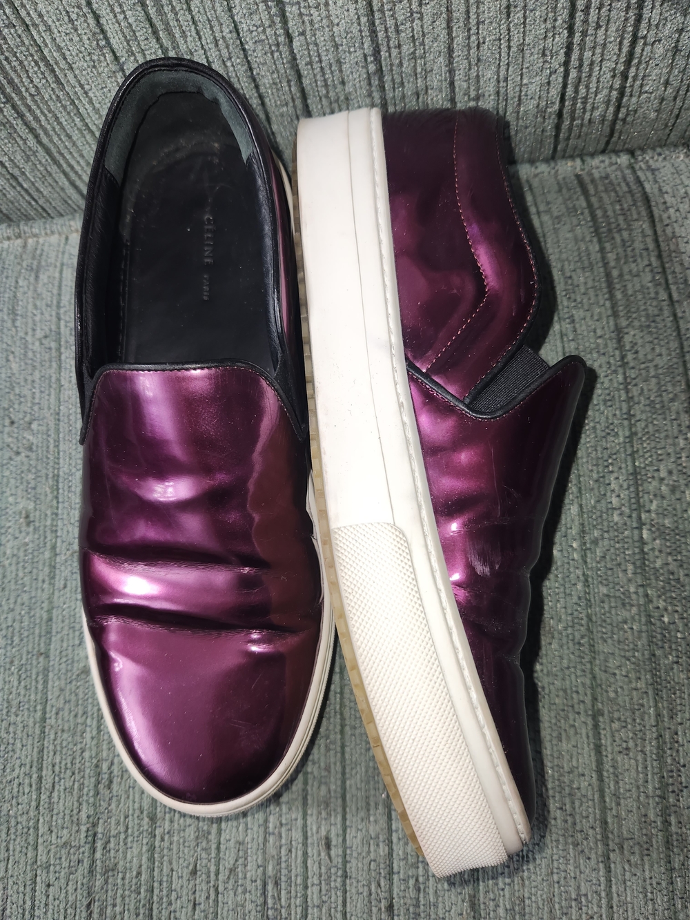 🍉Celine Metallic Plum Slip-On Sneakers with White Sole